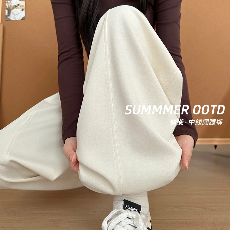 美式米灰色抽绳弯刀裤女秋季2025新款高腰窄版阔腿裤宽松休闲卫裤