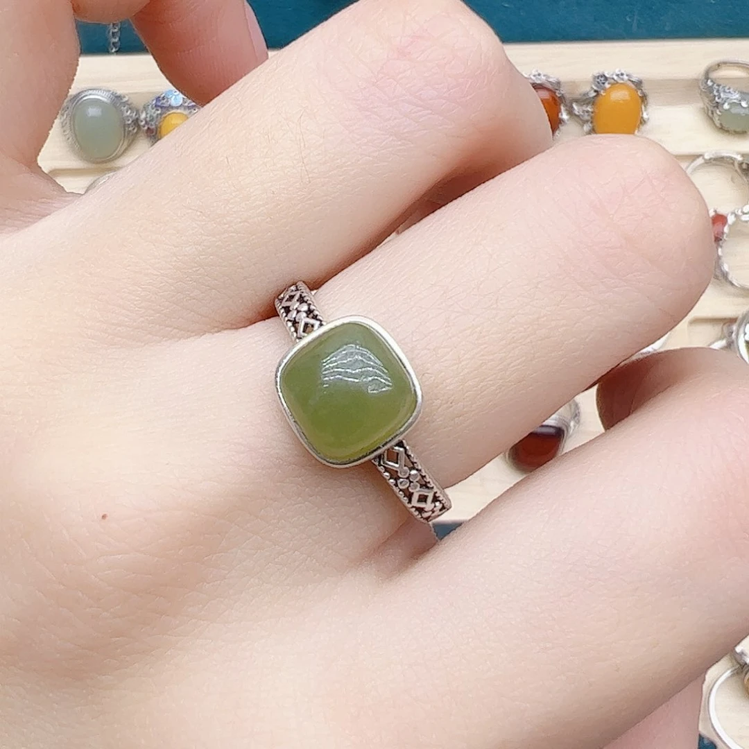 和田玉戒指银S925镶嵌