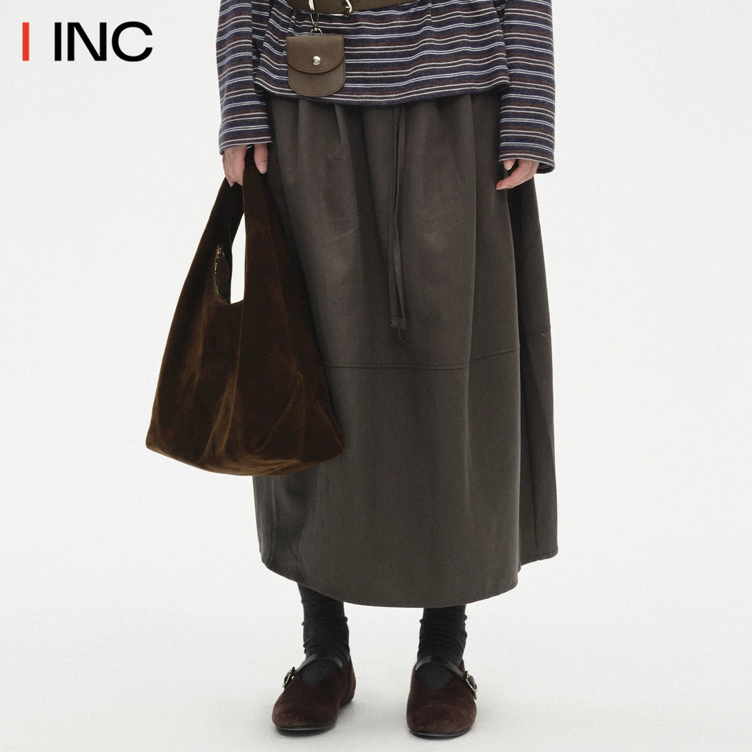 VENALABEL 抽绳半身裙女25AW秋冬新款纯色褶皱直筒A字裙子IINC