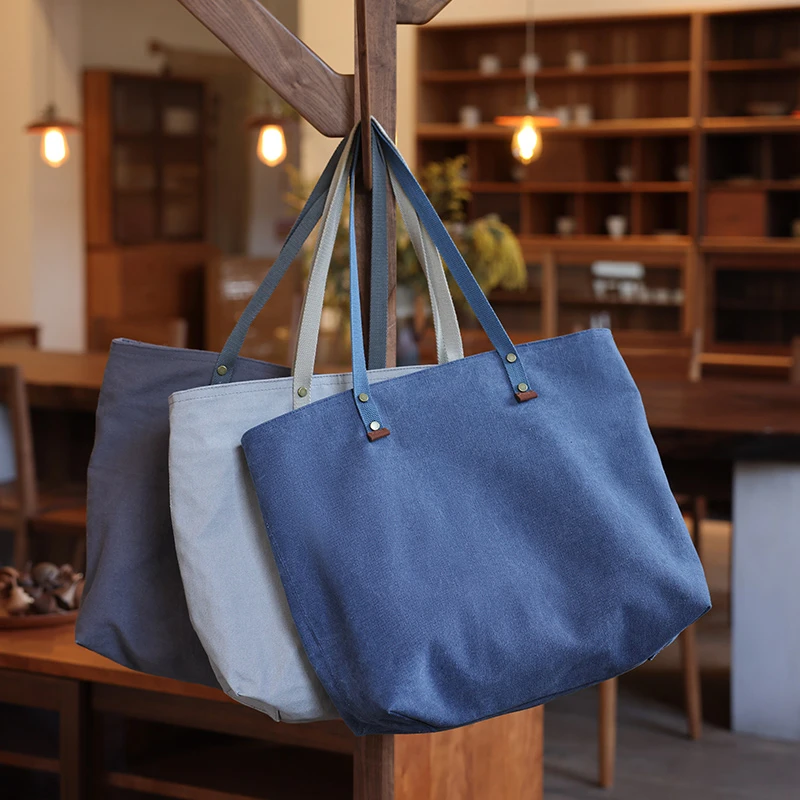 庸庸原创帆布文艺休闲布包简约单肩手提女包百搭大容量棉麻包质感
