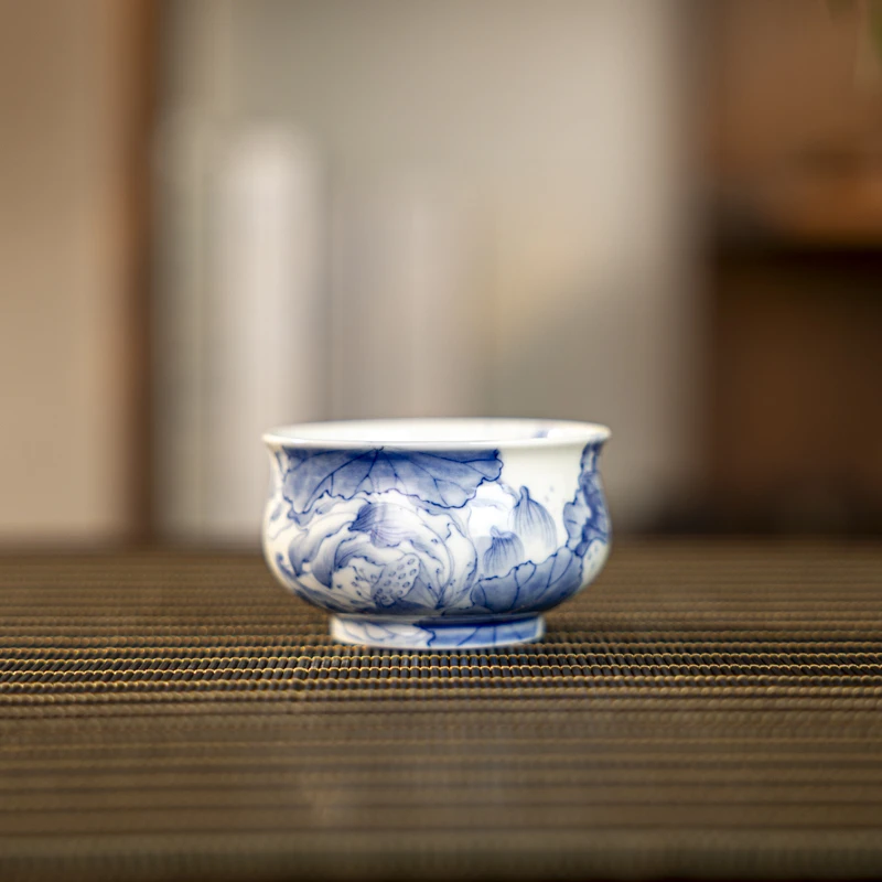 【墨舍名窑】画堂春荷花炉式杯htc1499陶瓷纯手工主人杯手绘茶具