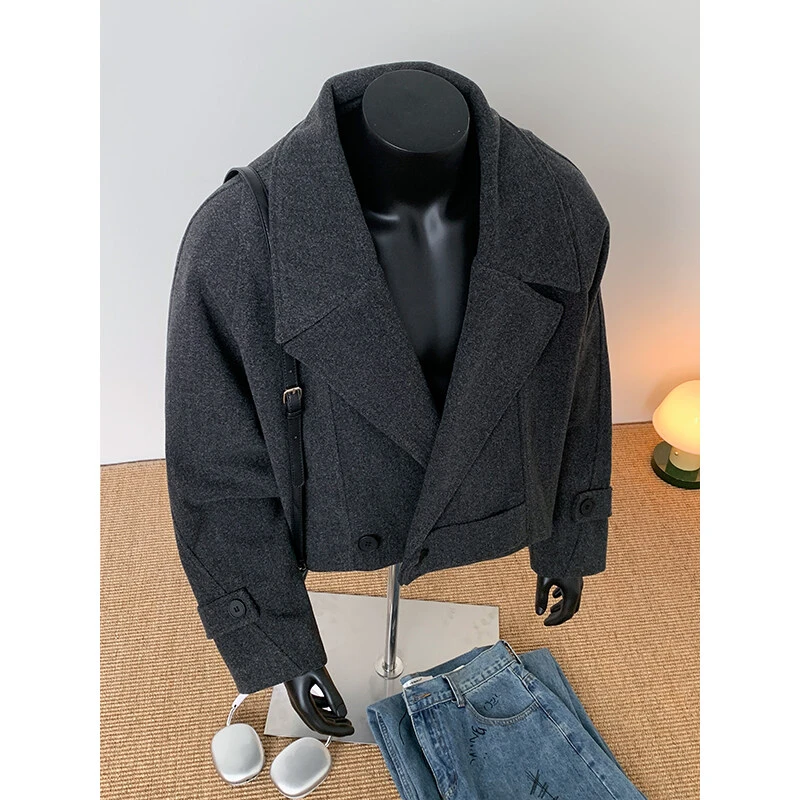 短款毛呢大衣男款秋冬季加棉西装外套男生高级感加厚呢子外衣男士