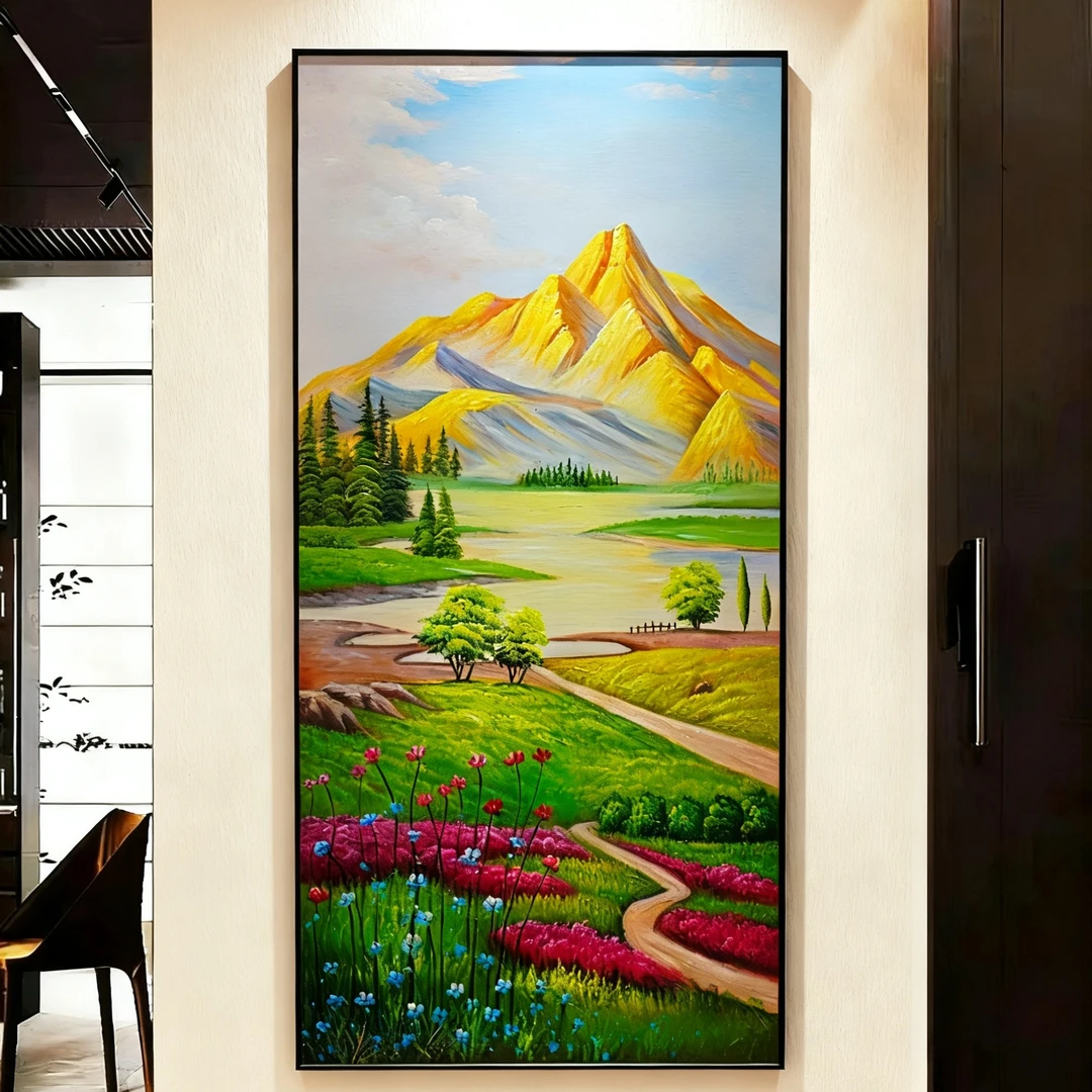 【金山风景】玄关挂画现代简约油画纯手绘非打印喷绘
