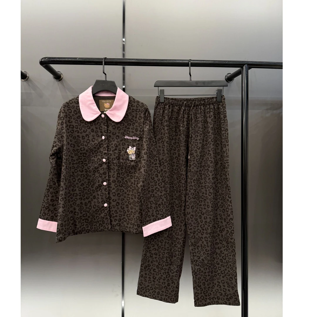 【豹纹黑皮Kiti-长袖款】新款潮牌外穿纯棉长袖居家服睡衣套装