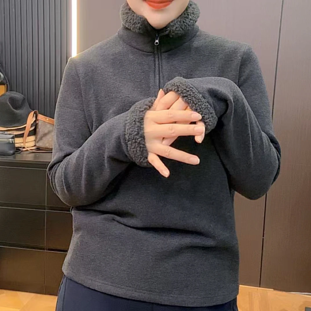 康家衣橱冬季绒绒半拉链立领修身保暖打底上衣卫衣9199