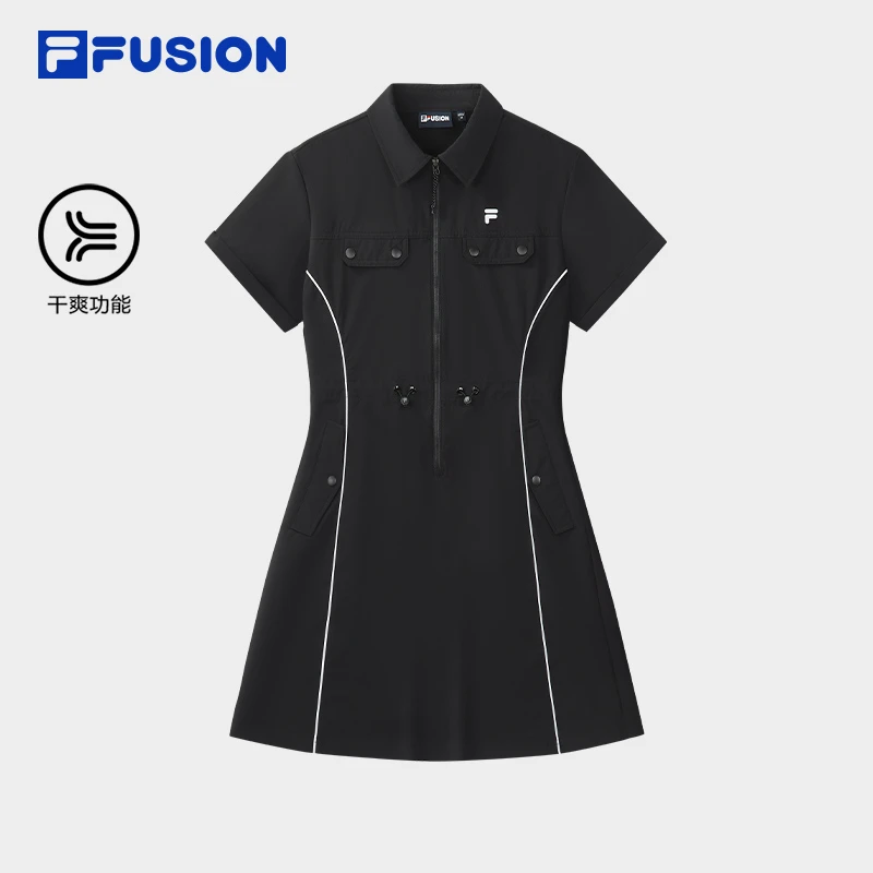 FILA FUSION斐乐女连衣裙25夏款时尚休闲宽松翻领裙子T11W526302F