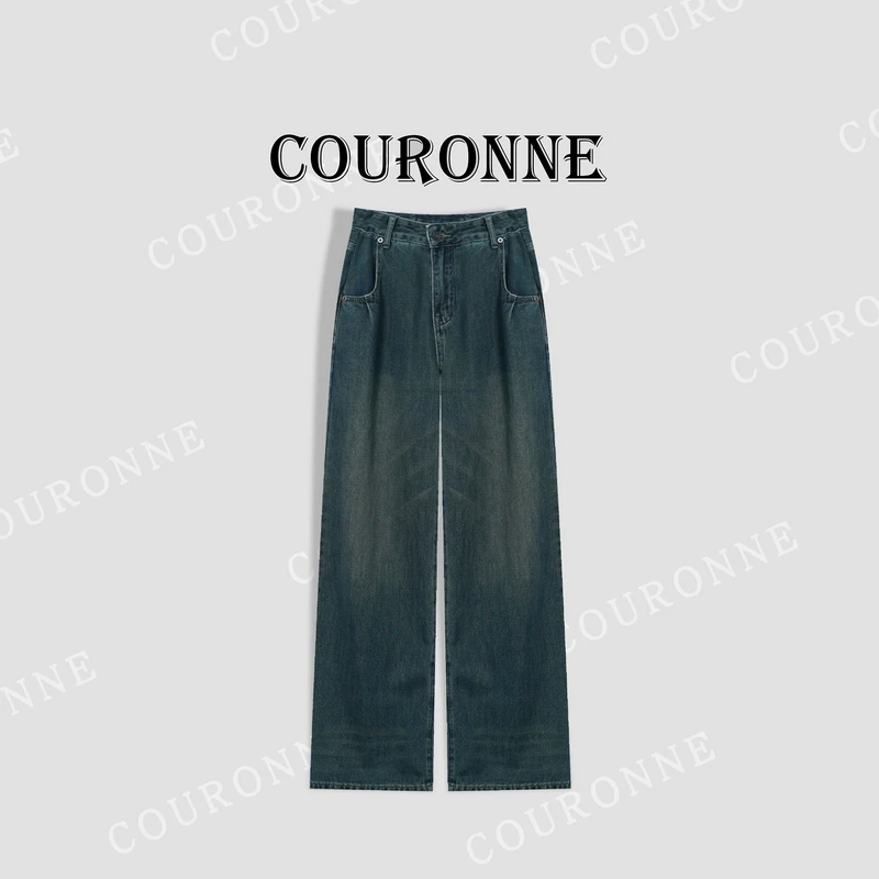 【佳佳】-春夏‘’丹宁风‘’复古时髦显瘦高腰垂感阔腿牛仔休闲裤32568