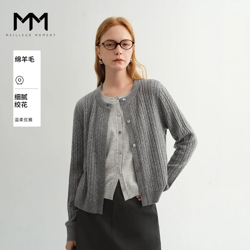 MM麦檬复古立体绞花开衫假两件商场同款25春新品5G1130531