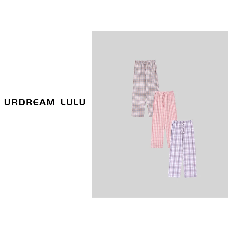 [素眠集] （女）纯棉水洗格纹亲肤家居裤轻薄休闲裤不起球-P201