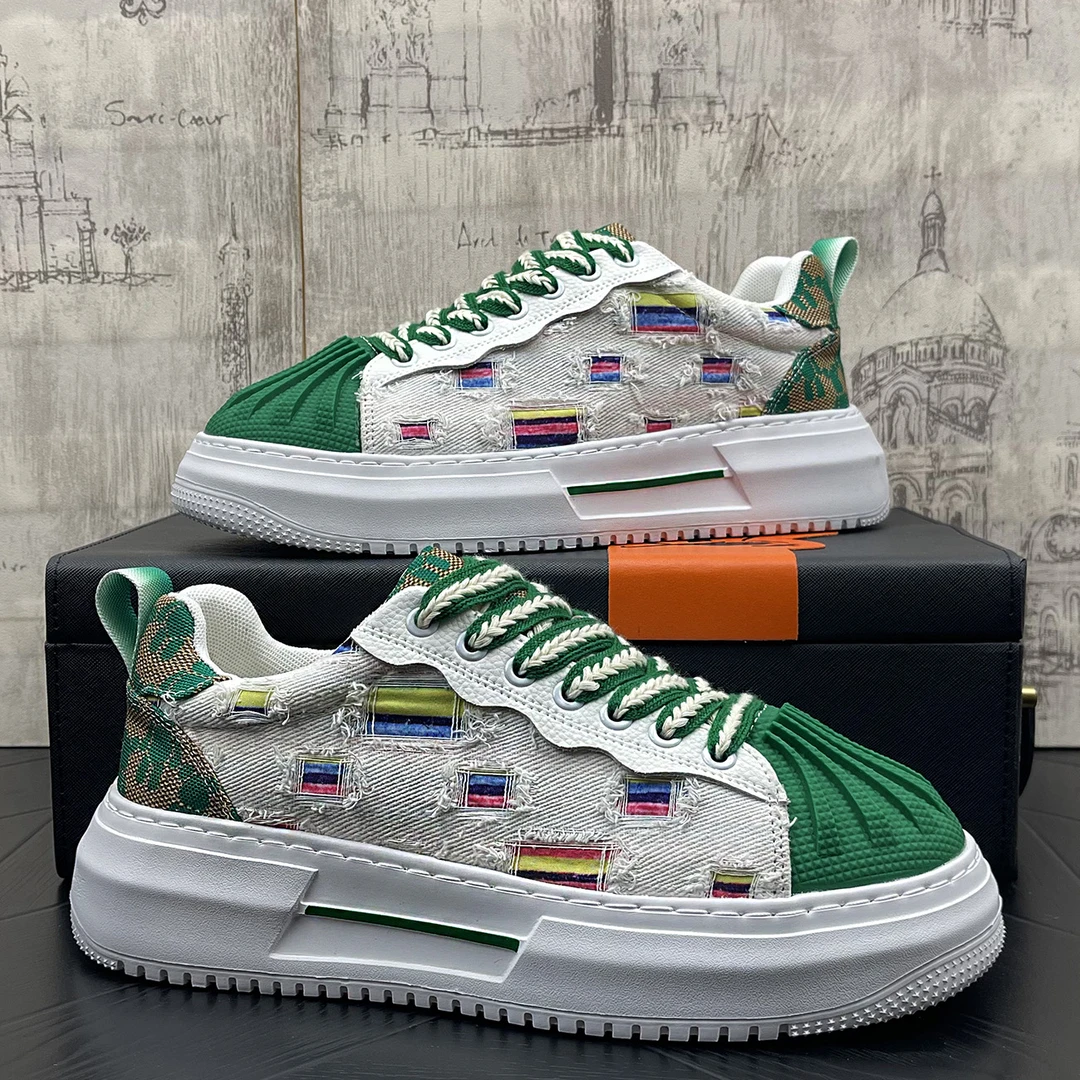 贝壳头男鞋2025新款春秋透气破洞流苏小众时尚百搭厚底休闲潮流鞋