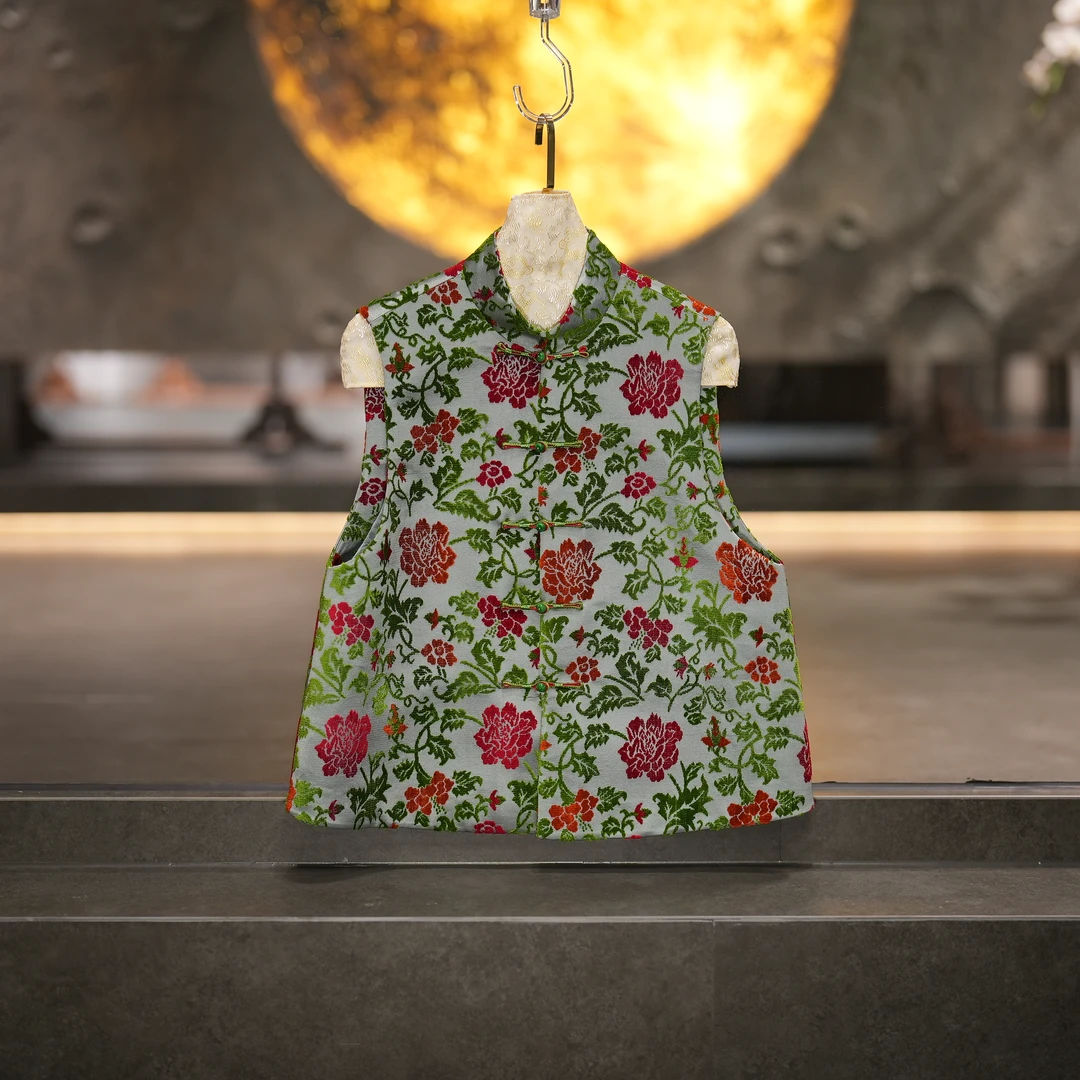 蓝大【远山暮】新中式桑蚕丝马甲6677