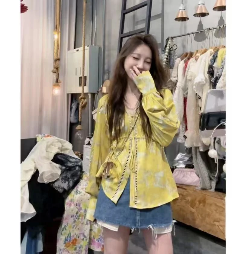 S50804791素拉 定制法式宫廷风设计感提花双面印花衬衣衬衫