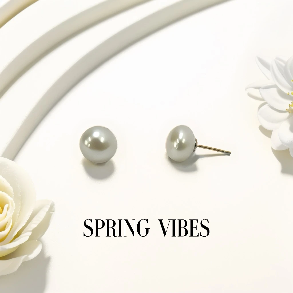 铜合金仿珍珠耳饰 耳饰- DSN设计师款10-11mm大馒头珠耳钉（1056）