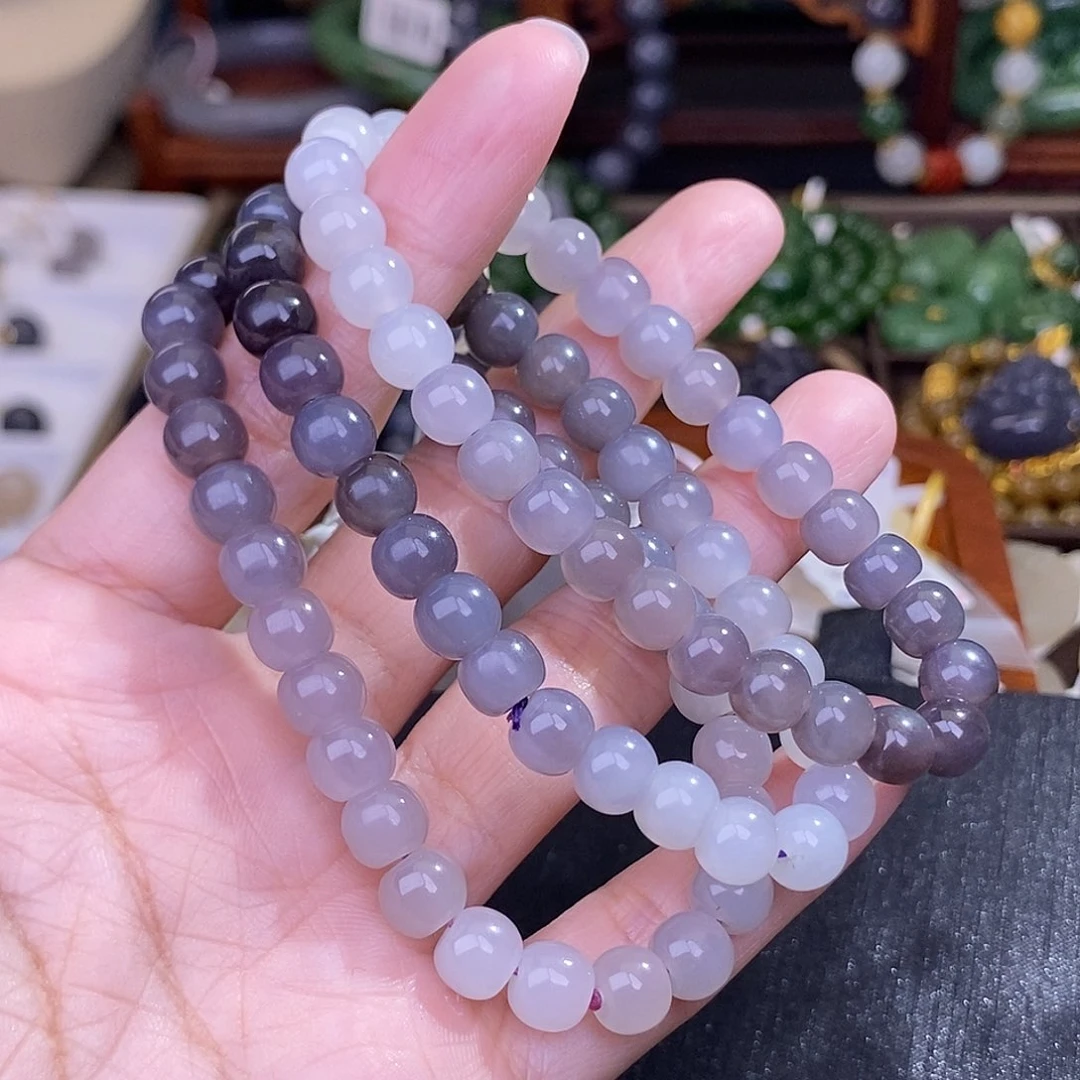 和田玉多样性发一烟紫手链未镶嵌