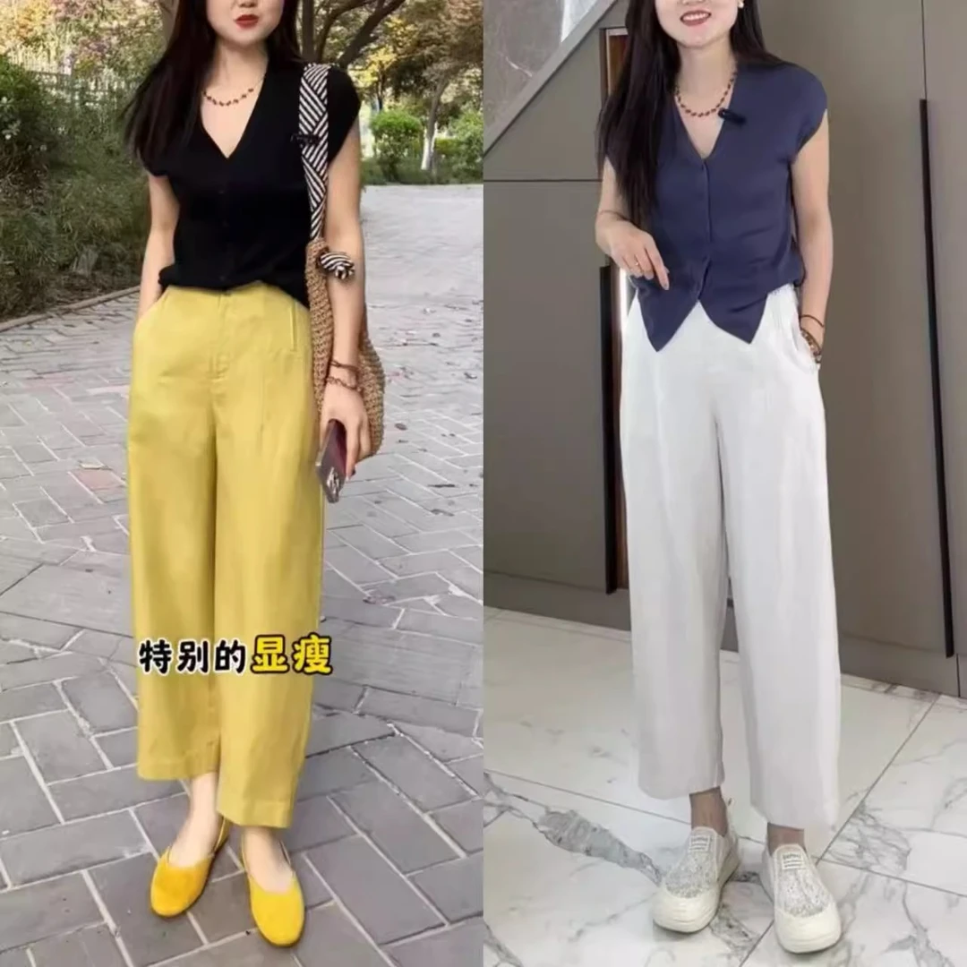 天丝亚麻气球裤女2025夏季裤子薄麻料裤子小个子九分裤休闲哈伦裤