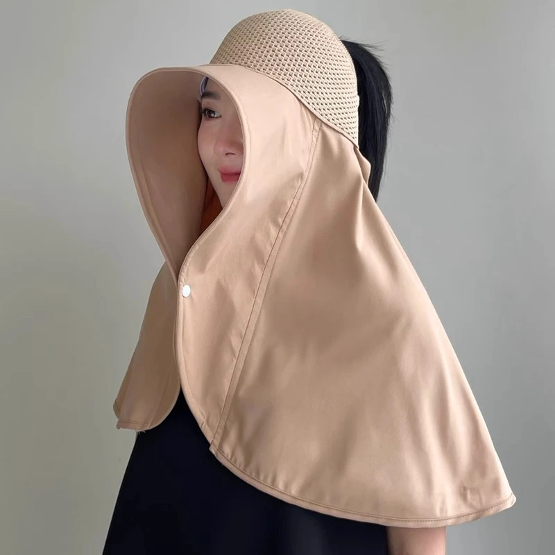 一体大帽檐防晒帽子护颈防紫外线遮阳户外骑车夏季新款透气太阳帽