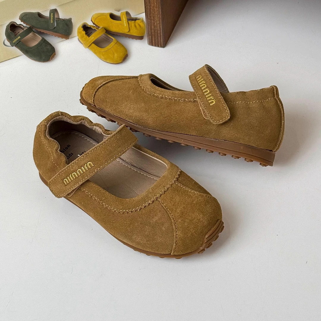 6808黄色玛丽珍软底豆豆牛筋底防滑2025新款休闲皮鞋女童跳舞单鞋