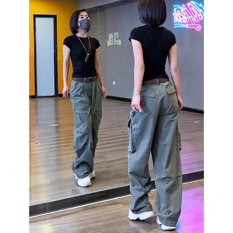 大码胖mm小个子宽松显瘦阔腿裤2025年夏季美式磨白多口袋工装裤女