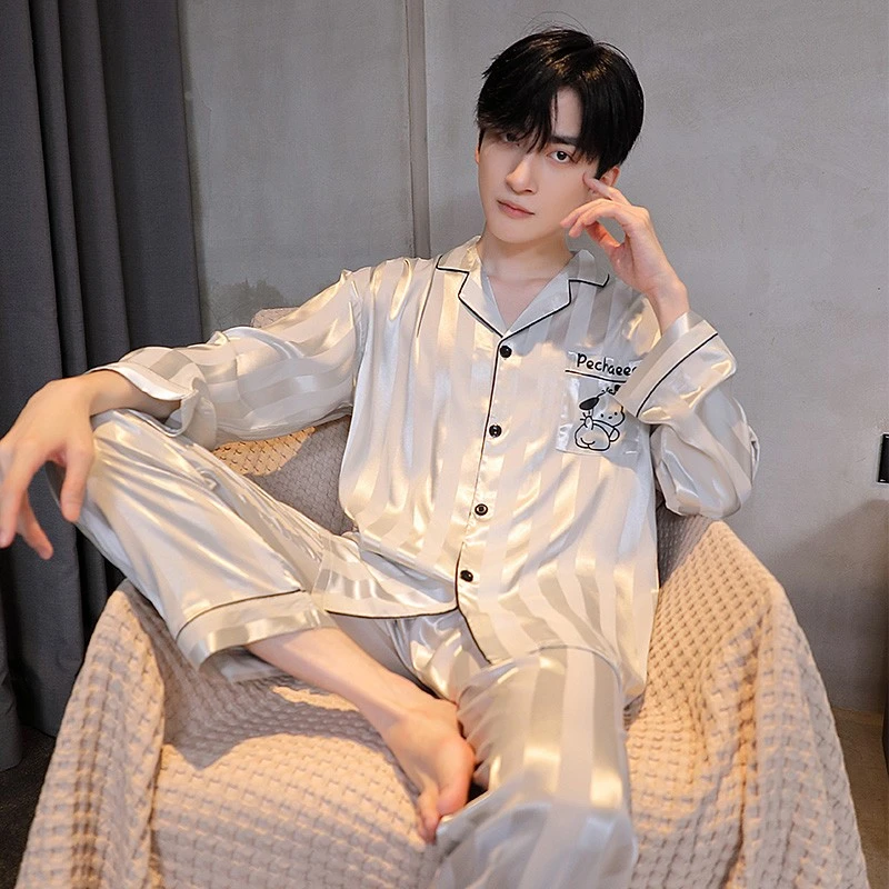 男士睡衣男款秋季2025新款冰丝绸春秋款长袖青年大码家居服套装