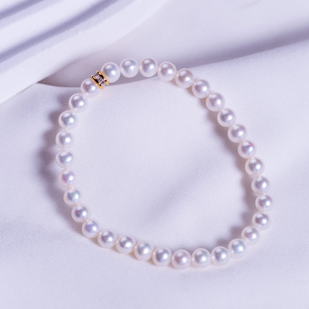 【理理专属】淡水AK珍珠S925银转运筒弹力绳手链5-6mm