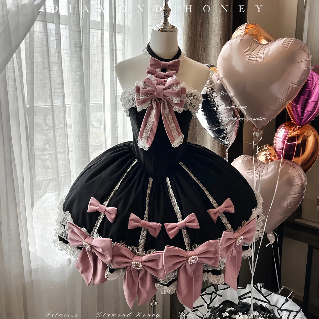 全款【蝴蝶结doll】甜美可爱公主风秋冬黑粉钻石甜心lolita原创设计