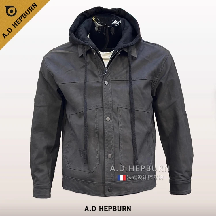 A.D Hepburn 外套男加绒保暖可拆卸连帽夹克秋冬新款时尚潮牌上衣