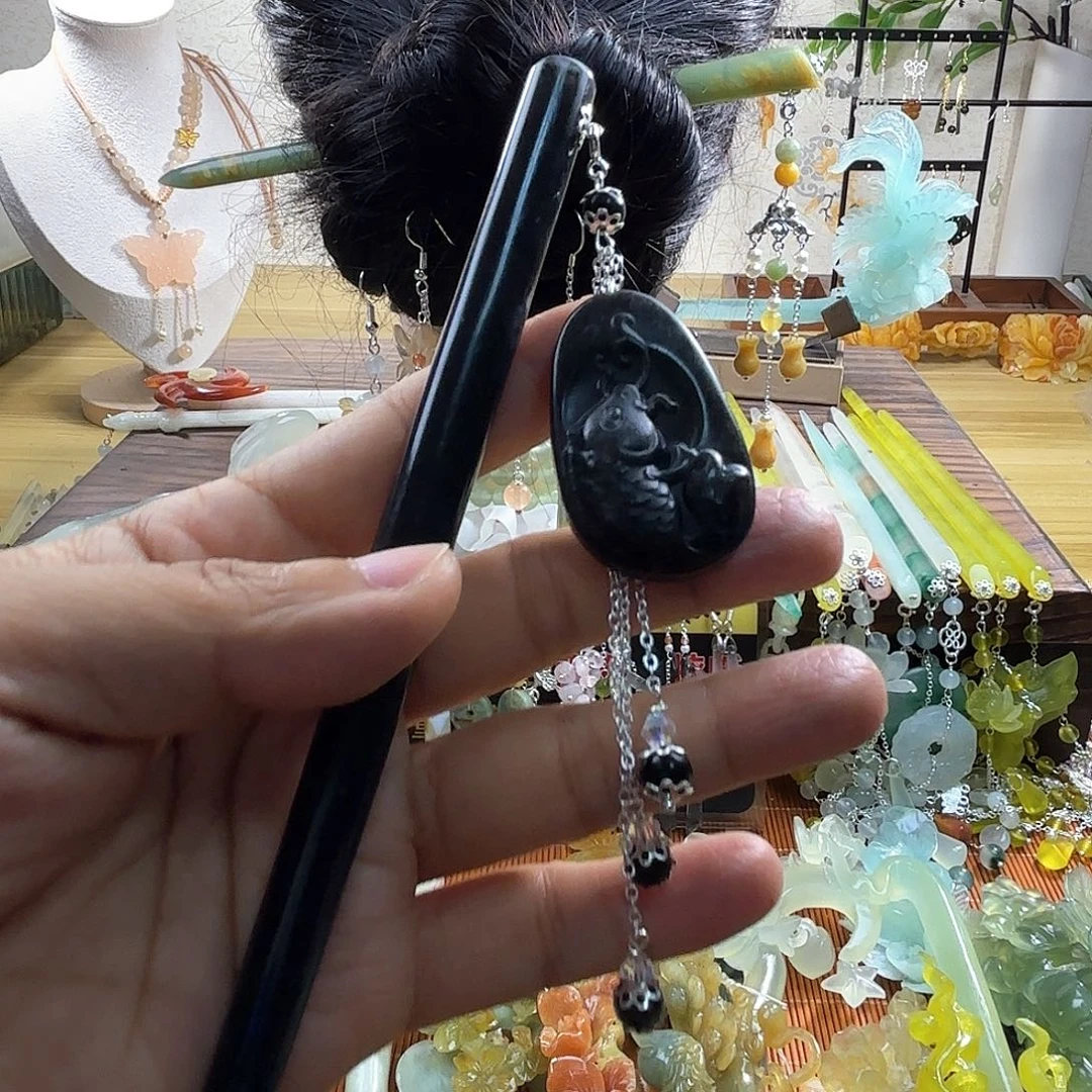 蛇纹石玉合金发饰