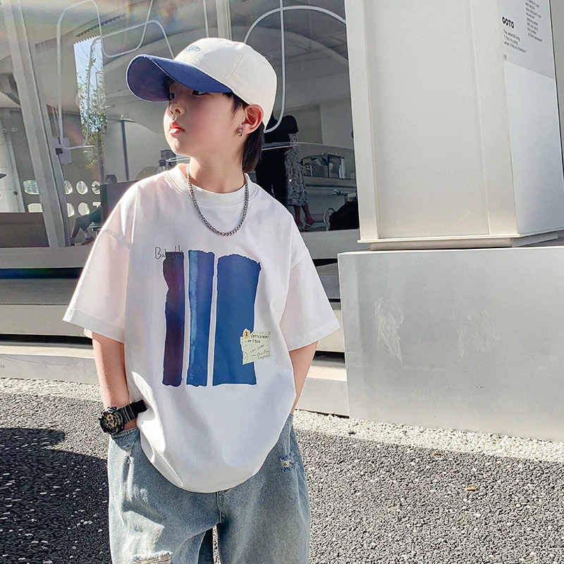 男大童夏季纯棉短袖t恤2025新款儿童男孩夏装帅气半袖体恤上衣潮