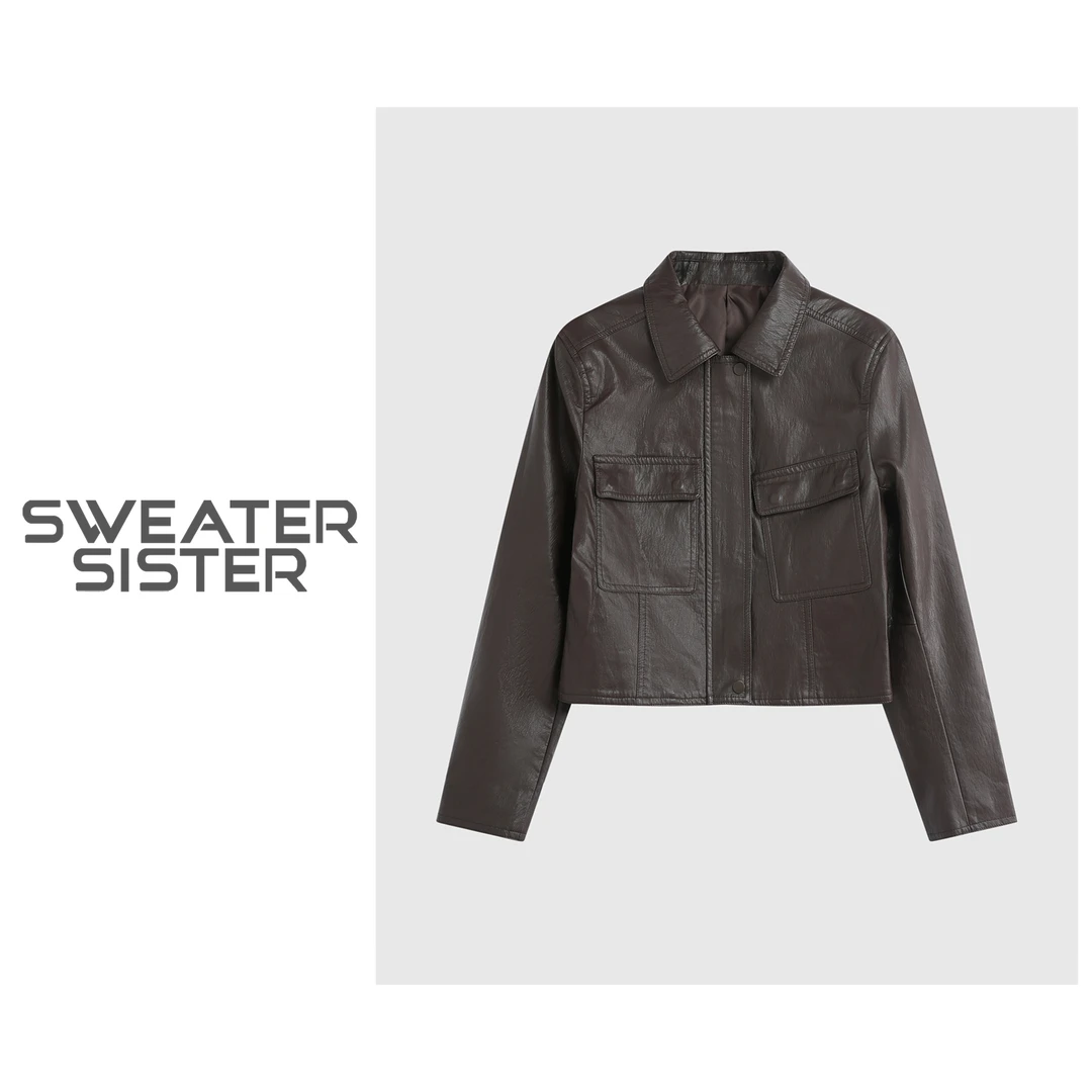 时尚潮流斜口袋复古夹克外套百搭洋气机车服上衣女5317-25677