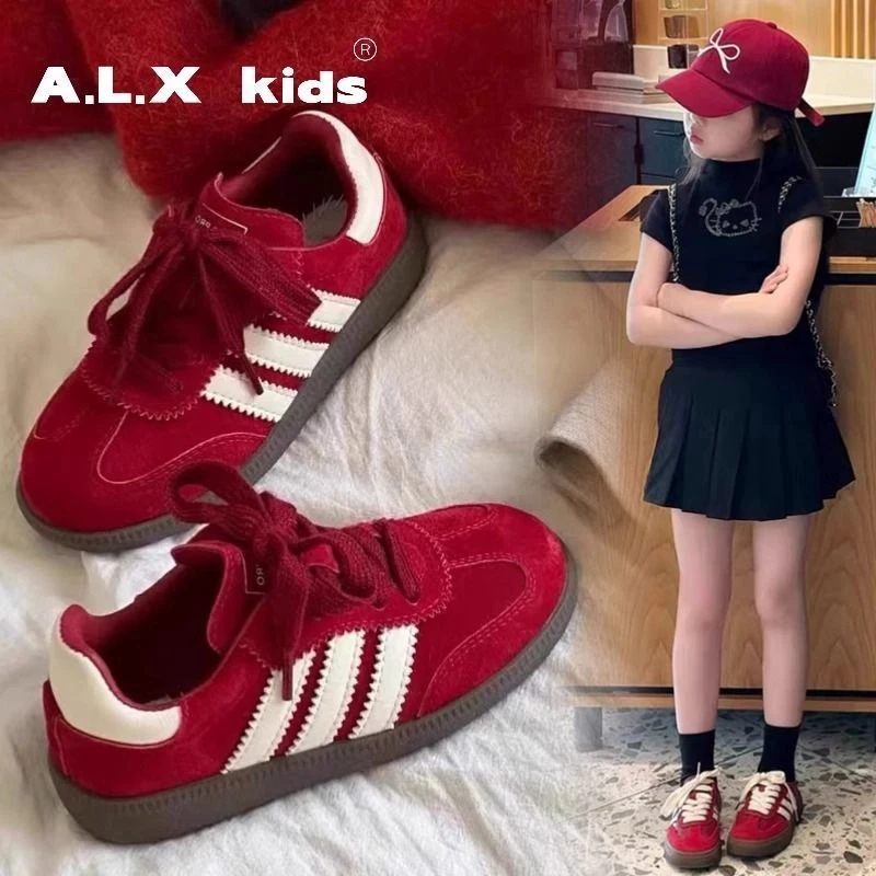 ABC软皮儿童板鞋女童德训鞋红色轻便2025春季新款男童休闲鞋透气