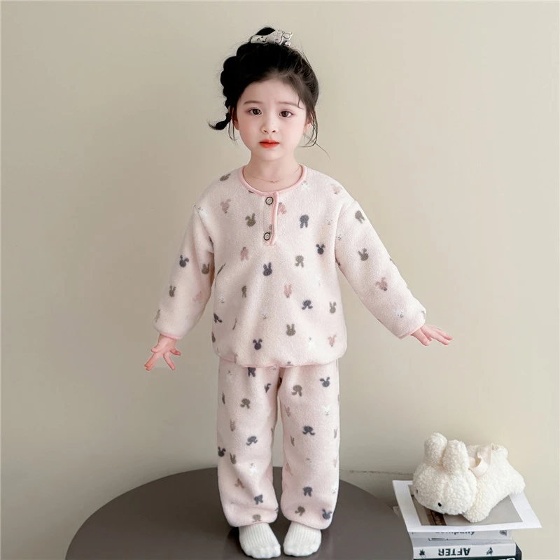 女童睡衣秋冬款2025新款儿童珊瑚绒家居服套装宝宝法兰绒公主睡衣