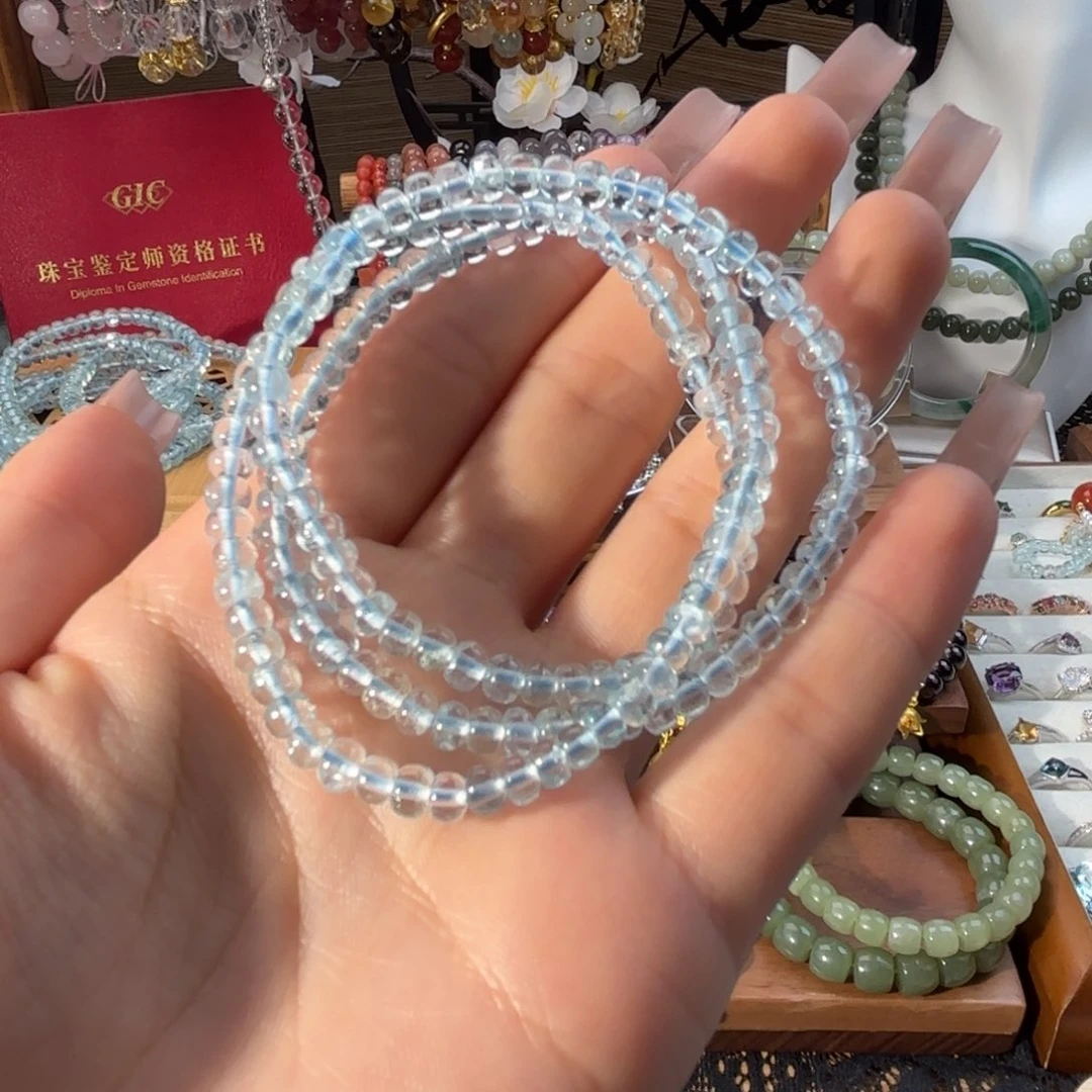 海蓝宝石手串未镶嵌D**雨不注胶不酸洗
