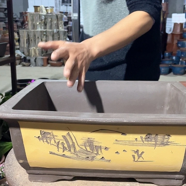 紫砂黄色马槽花盆39