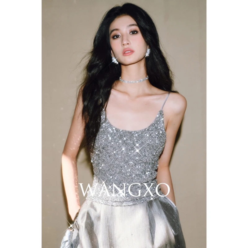 WANGXO 百搭性感单面亮片吊带背心  2431616W