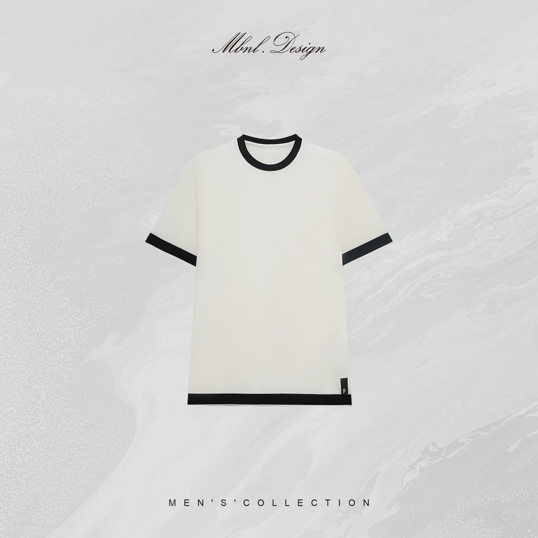MBNL-F「黑白撞色拼接」秦磊男装纯棉重磅休闲圆领短袖t恤LL-7172