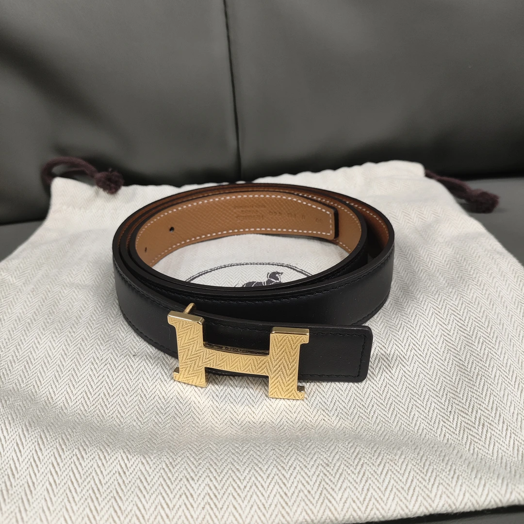 95新 Hermes/爱马仕 麦殿/女士腰带黑色拼棕色80cm/250126HHJQC05