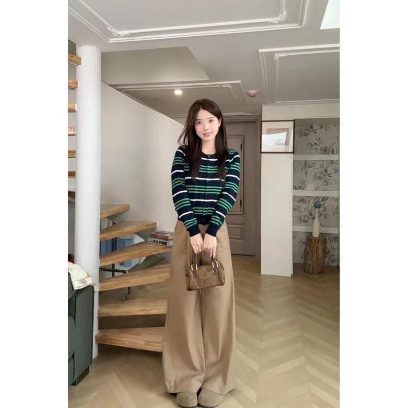 【Niche Young】  韩系简约气质设计感条纹针织衫Y6365