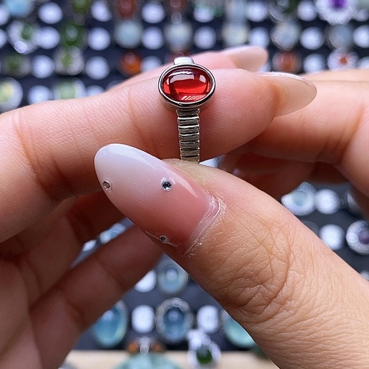 石榴石戒指银S925镶嵌