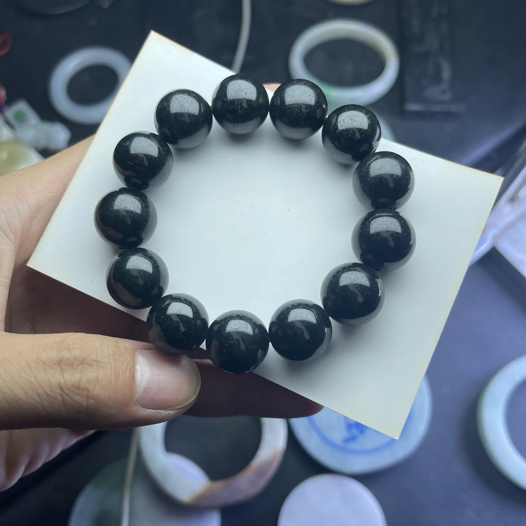 缅甸翡翠墨翠圆珠15mm