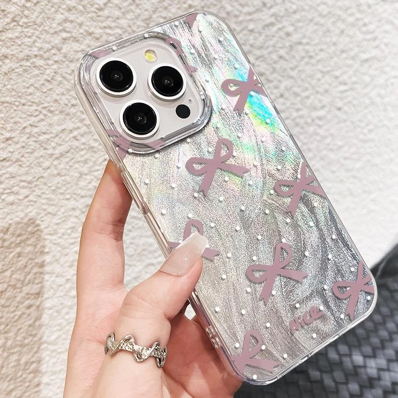 Lucky高级粉蝴蝶结适用iPhone16羽纱15手机壳华为vivo小米oppo套