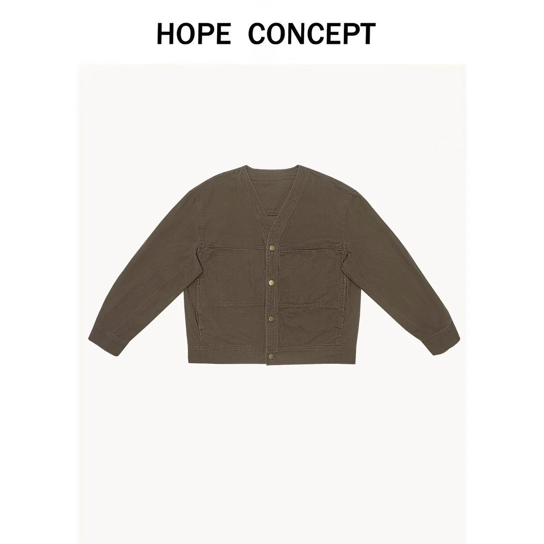 25381#HOPECONCEPT进口复古做旧水洗棉 ROW法工夹克V领廓形外套