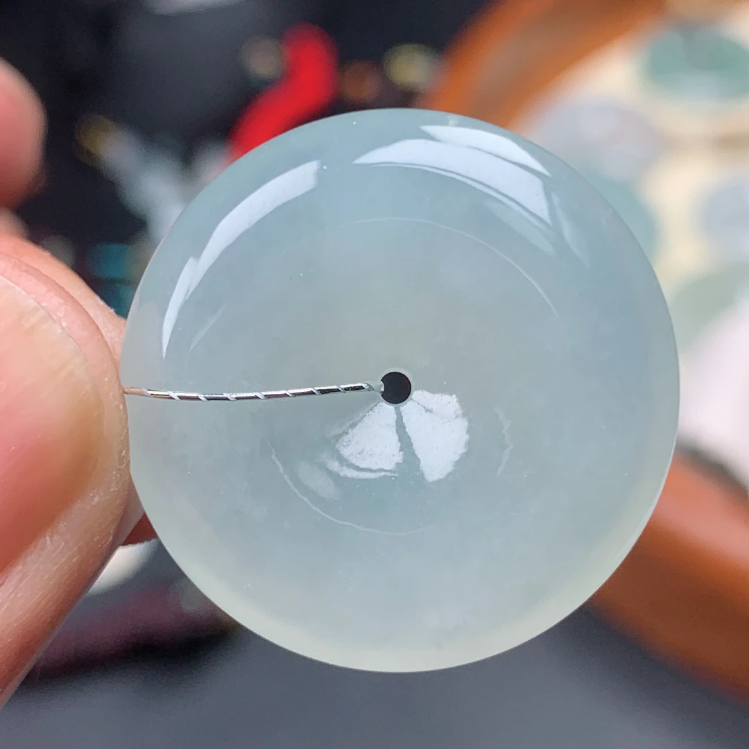 尺寸26.4-5.7mm缅甸天然A货翡翠冰种白月光淡晴底平安扣吊坠冰透