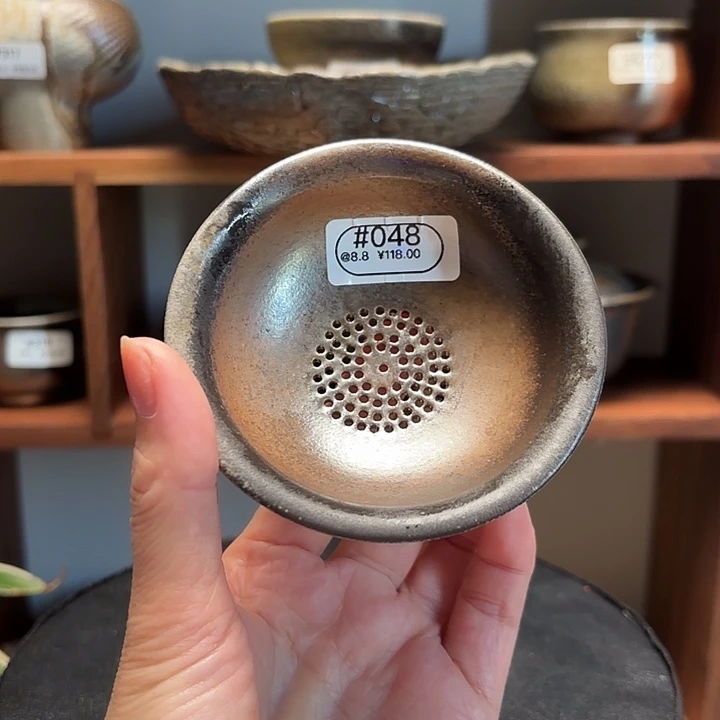 杯#048柴烧裸烧窑底茶漏盖置