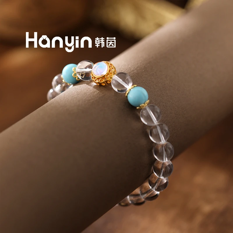 8mm白水晶复古绿原创设计国潮新中式弹力绳手链手串