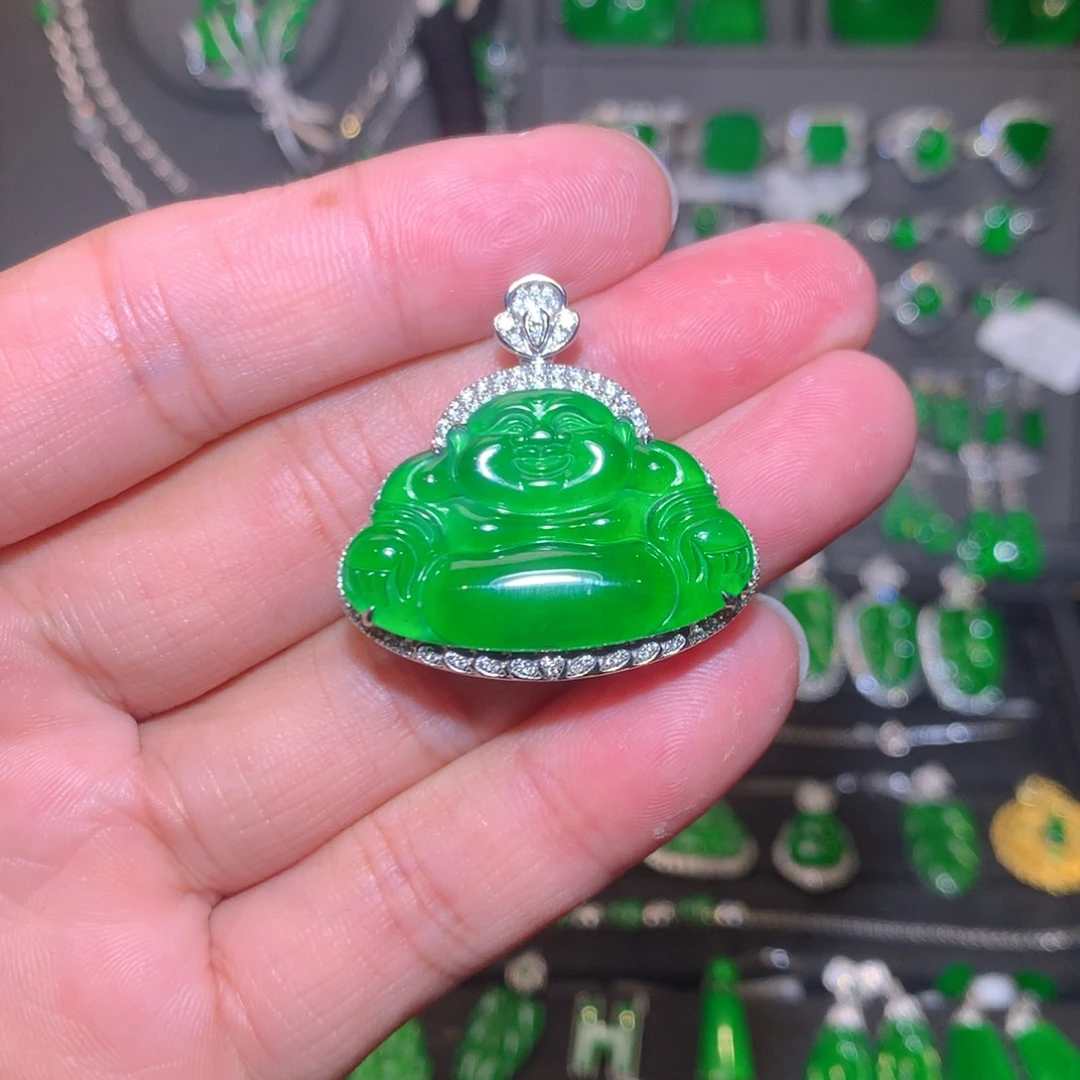 吊坠(不含链)9K金镶嵌翡翠天然翡翠