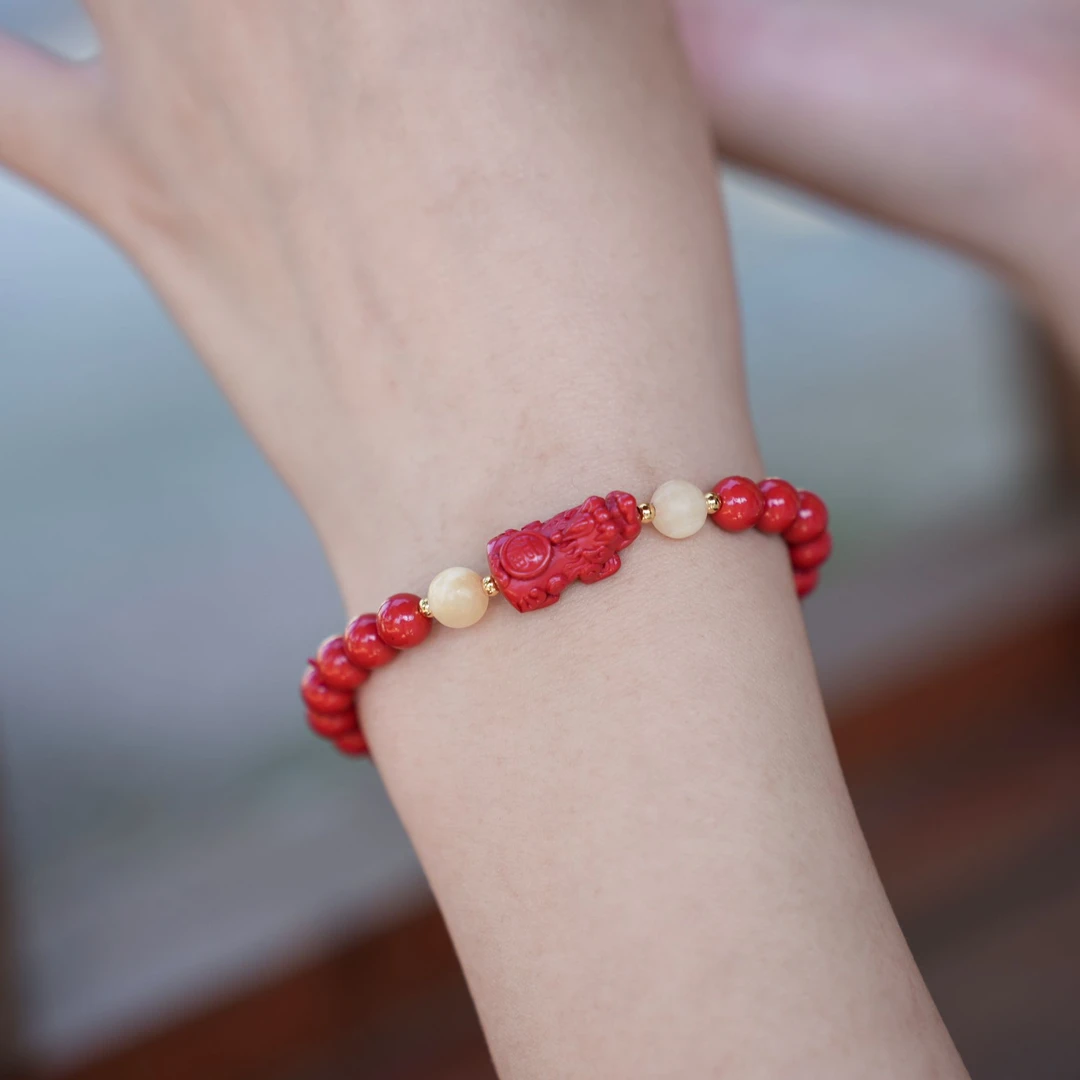 含辰砂工艺品朱砂高含量貔貅6mm配黄玉珠【九华山直发】