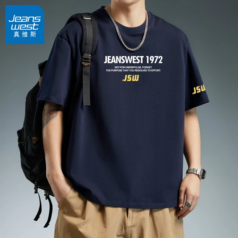 Jeanswest/真维斯男士短袖t恤新款潮流夏季印花百搭宽松休闲半袖