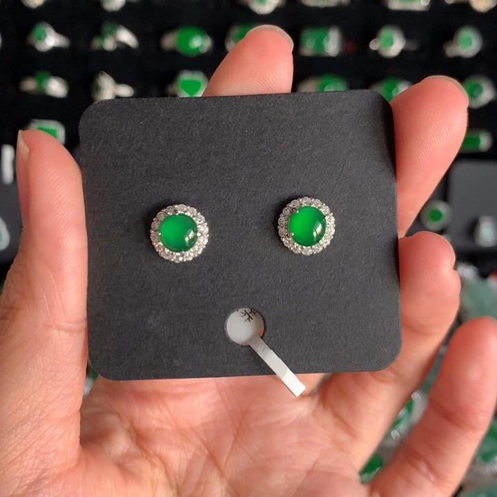 【闪购商品】翡翠耳饰银S925镶嵌A**_天然翡翠