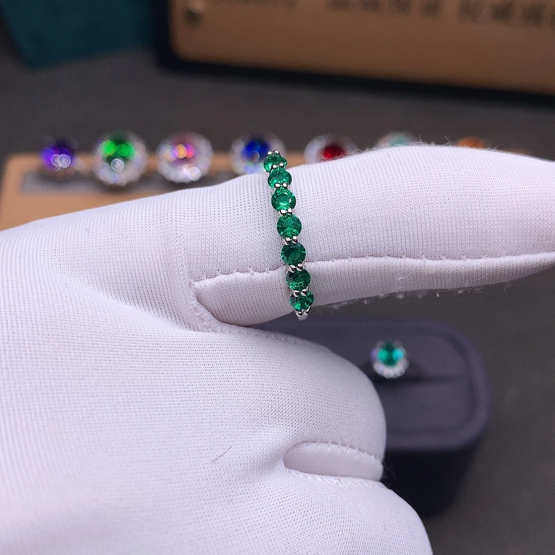 祖母绿银S925镶嵌戒指