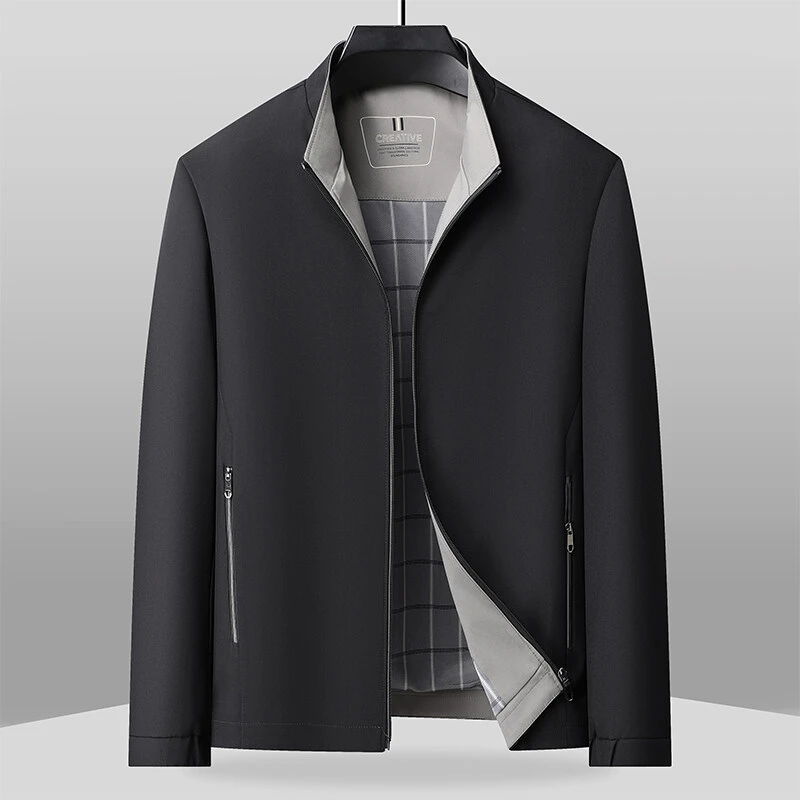 2025春季新款男士夹克商务外套中年爸爸装休闲立领纯色茄克衫上衣